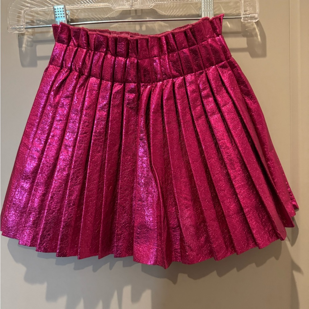 Lola & The Boys Metallic Pink Pleated Skirt